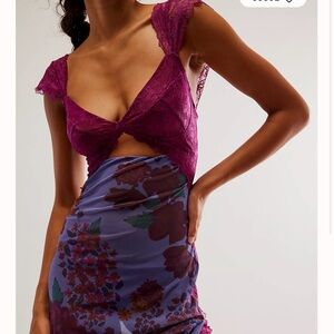 Elegant Floral Lace Nightgown in Burgundy and Purple